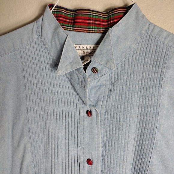 Vintage Chambray Shirt Blouse Pleated Button up Size 8 Cambridge Women's - Picture 8 of 14